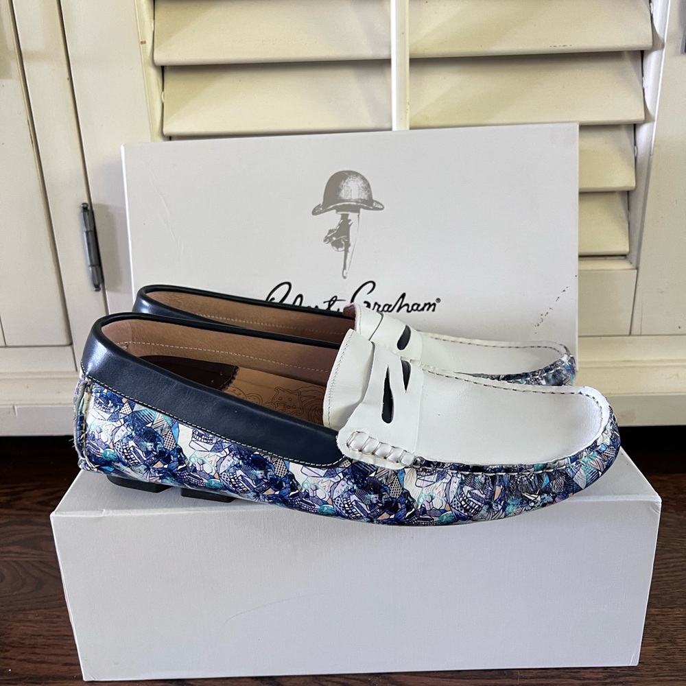 Robert Graham Doggerland Mens White Loafers & Slip Ons Moccasin Shoes